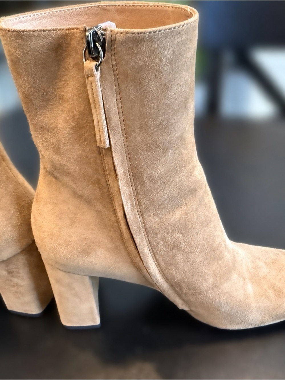 Bibi Lou Camel Suede Block Heel Ankle Boots Size 37 / US Size 7 - Picture 5 of 10